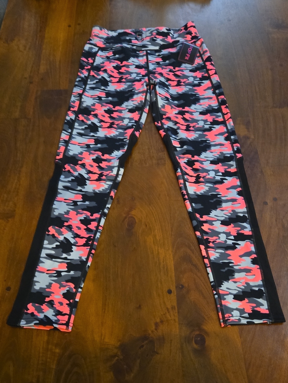 NWT POP Fit Neon Pink Black And Gray Camo Leggings Size Large